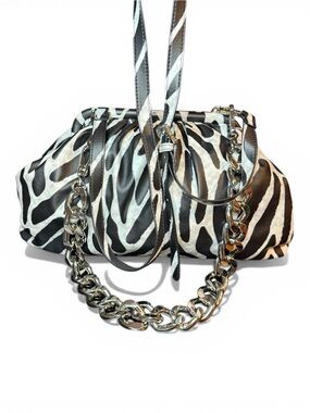 Steve Madden Black and White Zebra Hobo with Silver Chain